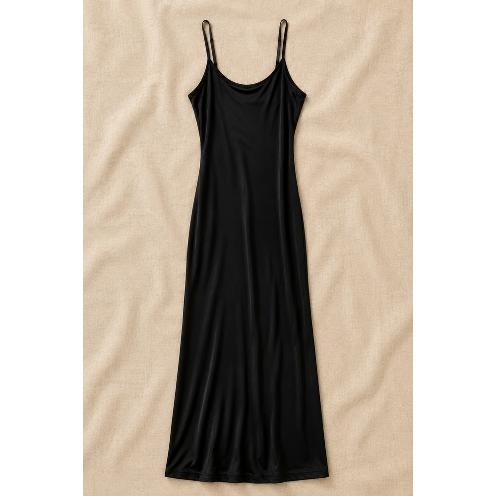 Black Maxi Slip Dress Womens Size Large Spaghetti Strap Minimalist 90s Y2K